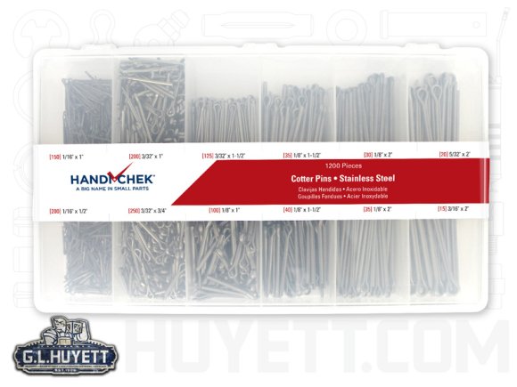 COTTER PIN ASSORTMENT, CARBON, STEEL, ZINC, CLEAR, 1200 PIECE, HANDI-CHEK 