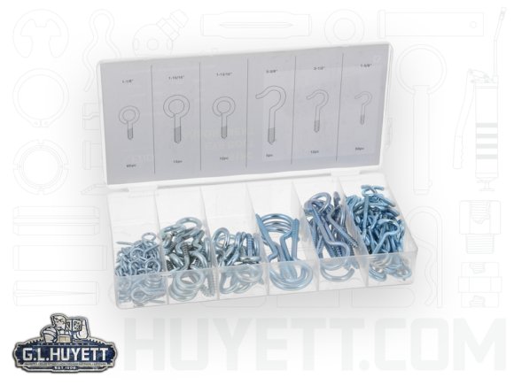 EYE BOLT, ASSORTMENT, CARBON, STEEL, ZINC, CLEAR, 151 PIECE