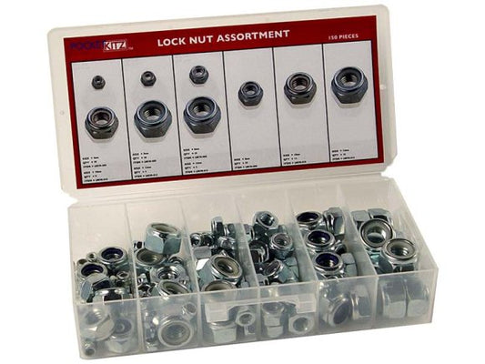 LOCK NUT ASSORTMENT FINE ZINC CLEAR 150 PIECE