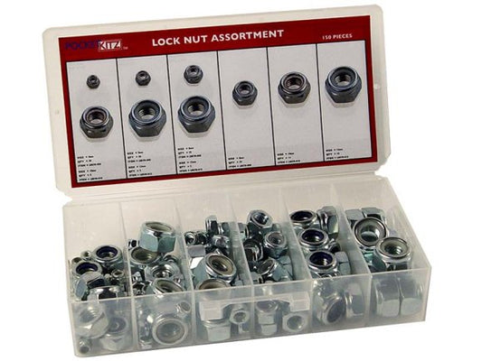 LOCK NUT, ASSORTMENT, COARSE, ZINC CLEAR , 150 PIECE