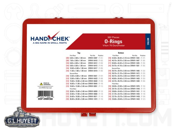 METRIC, O-RING, VITON 75 DUROMETER, ASSORTMENT, 382 PIECE, HANDI-CHEK VERSION