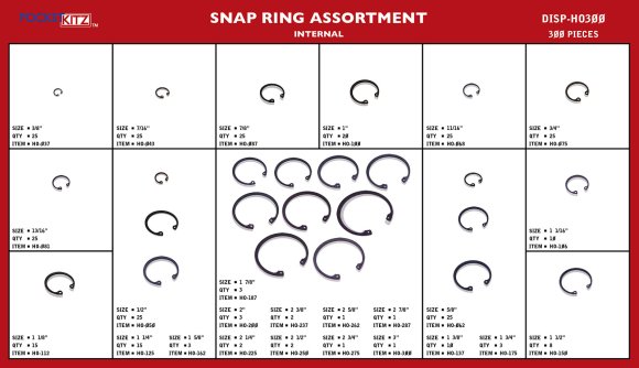 RETAINING RING, INTERNAL, ASSORTMENT, 300 PIECE, HANDI-CHEK VERSION