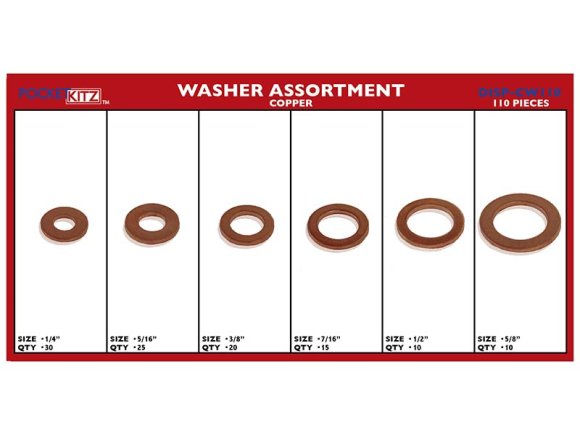 WASHER ASSORTMENT, COPPER, PLAIN, 110 PIECE