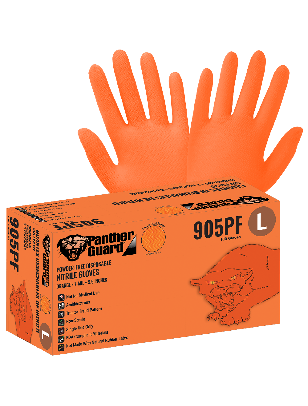 ORANGE, NITRILE, POWDER FREE, DISPOSABLE, 7MIL,  GLOVE, TRACTOR GRIP